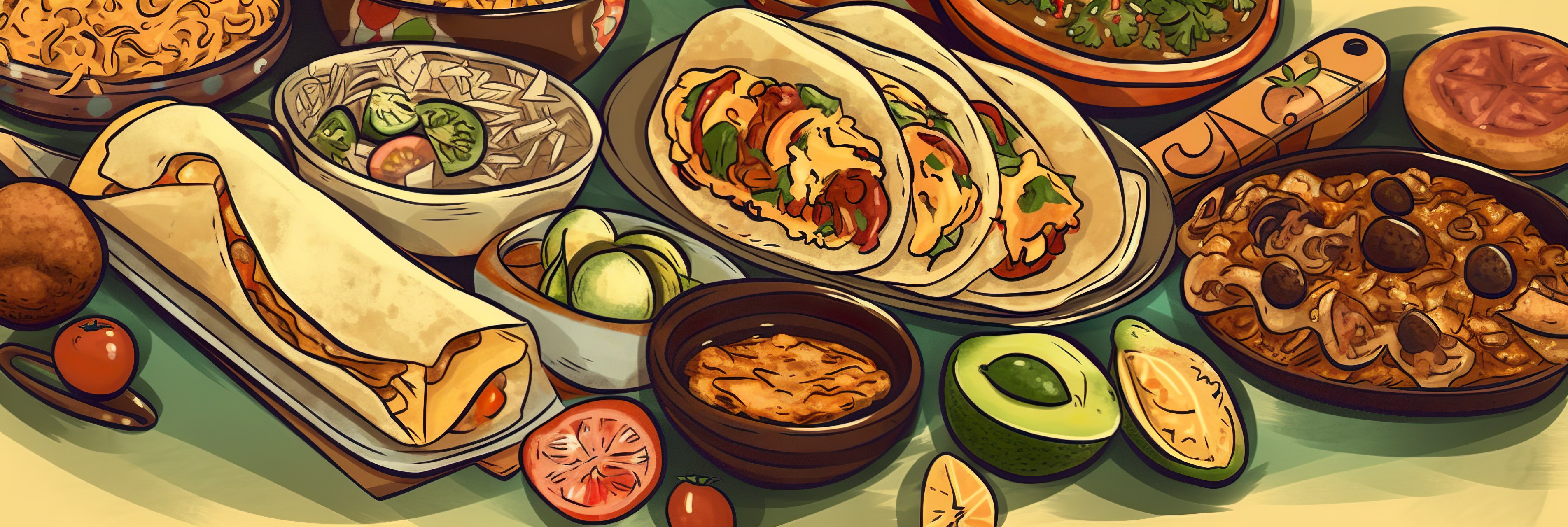 Painting of an array of Mexican Food