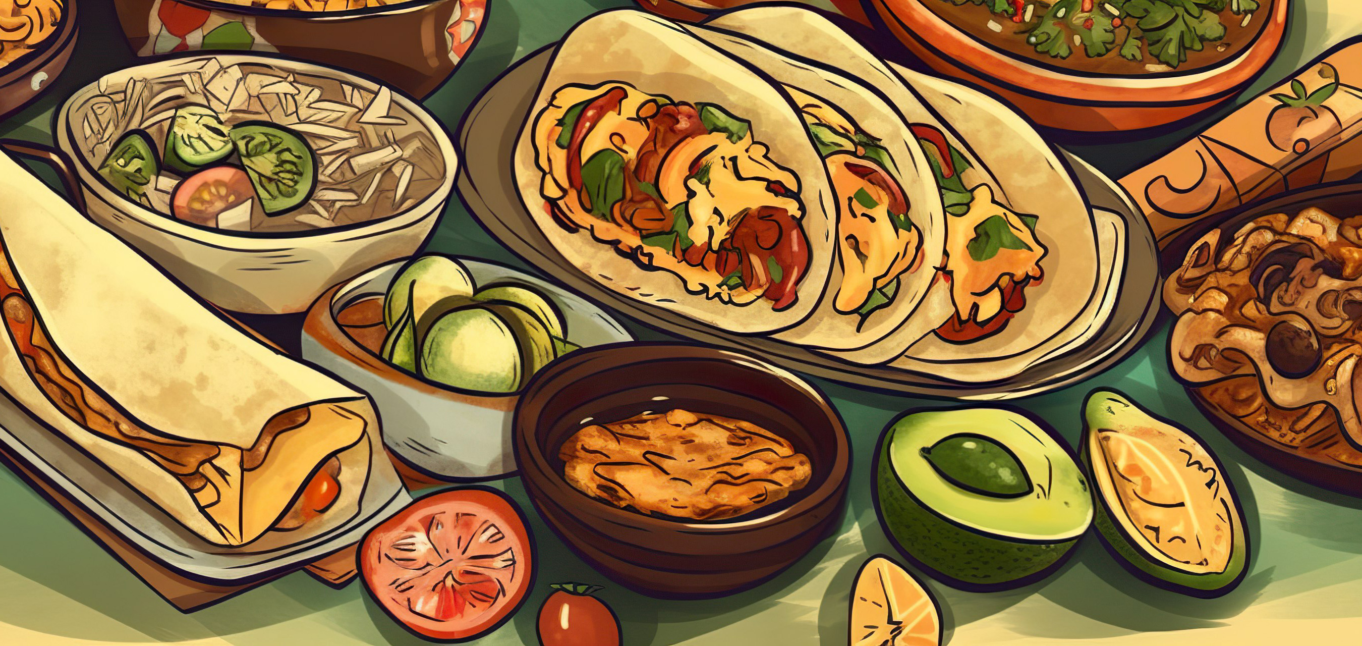 Painting of an array of Mexican Food - Mobile