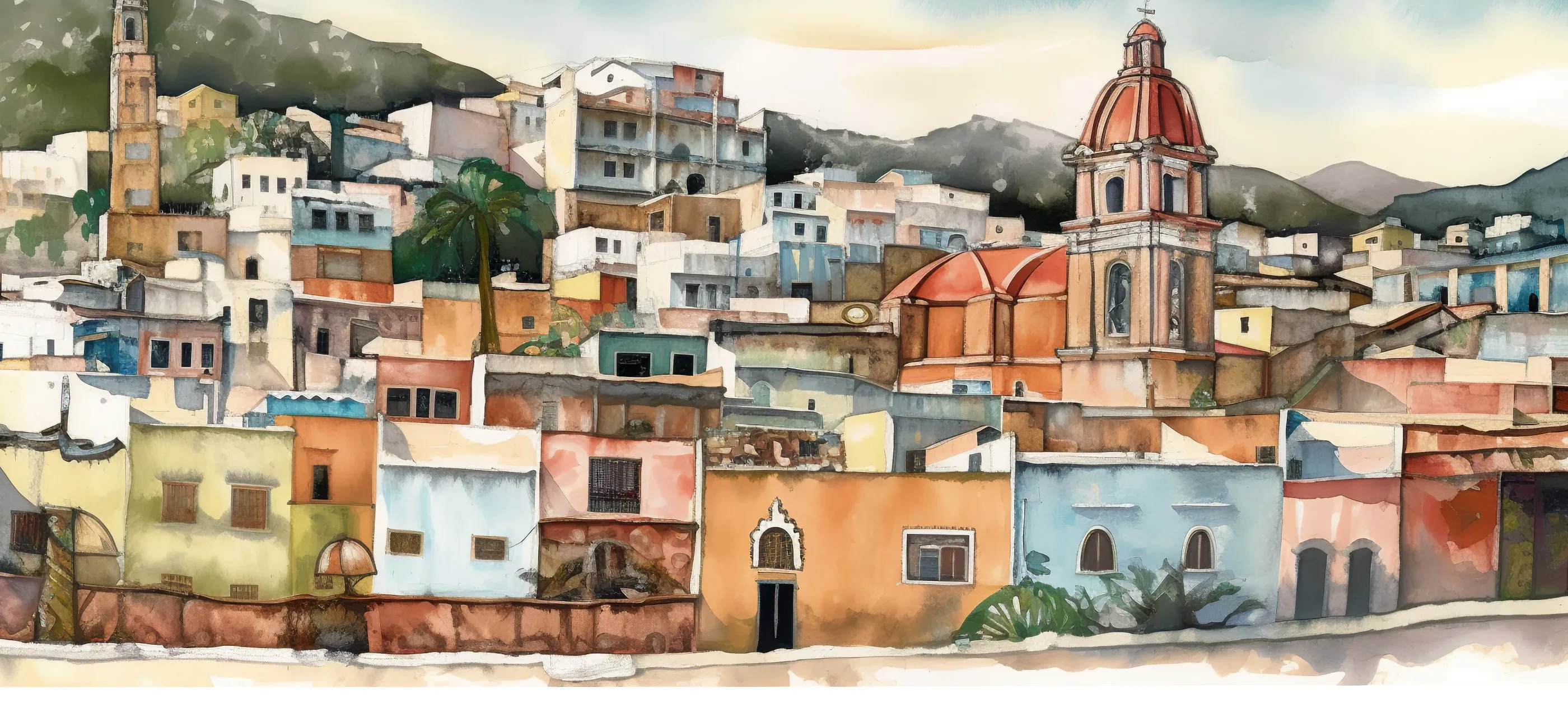 A water color style painting of a traditional mexican village - Mobile